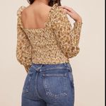 ASTR NWT  the label Square Neck Ruched Top ivory mustard yellow Floral blouse S Photo 1