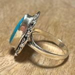 Sterling Silver Long Blue Turquoise and Filigree 925 Ring Photo 9