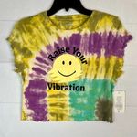 Year of Ours Rainbow Tie Dye Smiley Face Graphic Tee Cropped Baby Top L Yellow Size undefined Photo 1