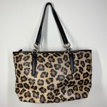 Coach Ellis Leopard Printed Coated Canvas City Tote Gold Hardware Black Leather Photo 2