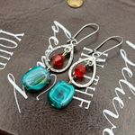 Handmade Vintage Beaded Earrings | Red + Turquoise Glass | Stainless Steel Hooks Photo 1