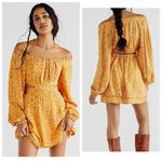 Free People  Jael Printed Mini Dress Size Medium Cut Out sides Yellow Floral Photo 6