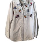 Vintage Quacker Factory Cowboy Boot embroidered 100% Cotton Button Down L White Size L Photo 0