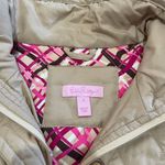 Lilly Pulitzer Beige Tan Quilted Belted Barn Jacket Size 4 winter preppy classic Photo 3