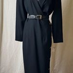 Vintage Oberon Black Wrap Style Maxi Dress Gold Buttons Long Sleeve Size 12 Photo 0