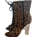Women's Cheetah Print Lace Up Open Toe Clear 4 Inch Heel Going Out Size 6.5 Brown Photo 0