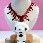 White Bear Pendant Necklace with Red Drip Design Photo 0