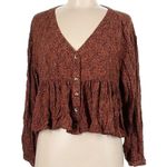 Billabong Easy Street Long Sleeve Blouse Button Front Leopard Print Size Medium Photo 3