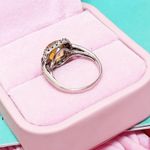 14kt White Gold 2+ Carat Cushion Cut Diamond Halo Citrine Ring Silver Size 6 Photo 8