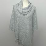 Chico's Poncho Cowl Turtleneck Pullover Fringe Ribbed Soft Cozy Light Grey Photo 0