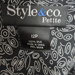 Style & Co . Y2K 12P Silk Top V-Neck Black Print Front Flutter Sleeve Blouse Photo 5