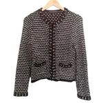 White House | Black Market WHBM Tweed Knit Cardigan Black & White Sweater Blazer Jewel Trim Size Small Photo 9