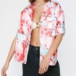 Nasty Gal Nasty Girl Printed Satin Collared Button Down Top Photo 1