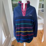Lands' End Land’s End Heritage Fleece Navy Blue Rainbow Stripe Quarter Snap Sweatshirt M Photo 12