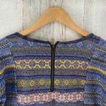 Lucky Brand Sweater Womens XS Blue Knit Aztec Zip Back Fringe Cuffs Zip Detail Photo 4