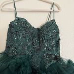 Mac Duggal Green Thin Strap Beaded Bodice Tiered Tulle Dress Photo 5