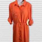 Tacera  Lightweight Shirt Dress Coral Orange Size Large Roll Tab Sleeves New Photo 1