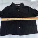 Self Contrast metallic Pinstripe Button Down Long Sleeve cropped Blouse Top Black Size L Photo 3