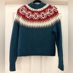 American Eagle Outfitters Fair Isle Crew Neck Sweater Teal Green Red White sz S Photo 8