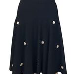 CHELSEA & THEODORE black knit skirt w/rhinestone and pearl buttons. Medium. EUC Photo 0