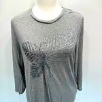 Chico's Weekends by Chico’s Light Gray Crewneck with Sequined Leaf Detail Size 1/M Photo 0