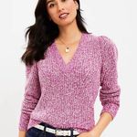 Loft Marled Ribbed V Neck Sweater in Light Fresh Magenta, Size large Photo 0