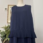 Q&A Women's Blouse L Navy Blue Sheer Double Ruffle Hem Peplum Sleeveless Photo 1