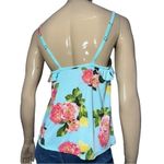 Betsey Johnson  Women’s M Aqua Turquoise Blue Floral Print Ruffle Front Tank Top Photo 4