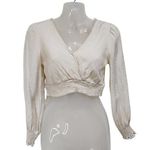 Urban Romantics  Cropped Top V-Neck Long Sleeve Jacquard Animal Print White Small Photo 0