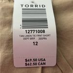 Torrid NWT  Tan Tie Pleated Front Stretch Linen Lined Shorts Size 12. Photo 3