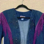 Wanted by Beads Beautiful fringe denim jacket sz L western cowgirlcore 90s Blue Size L Photo 2