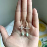 Czech Glass Cross Shape Mint Gold Robin Egg Speckled Hoop Casual Jewelry Set Blue Photo 2