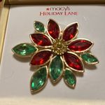 Macy's Pointsettia Red & Green Sparkly Broach New In Box NWT Macy’s Holiday Lane Photo 1