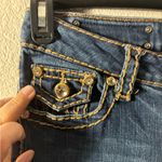 L.A. Idol Bootcut Rhinestones Accent Contrast Stitches Dark Wash Flap Pockets 7 Blue Size undefined Photo 7