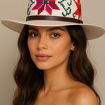Panama Fedora Hat Hand Embroidered Huasteca Potosina Mexico Boho Artisan White Photo 0