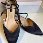 Erijunor Pointy Toe Black Dress Shoe Size 7 Womens Strap Buckle Satin Flats Photo 0