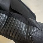 LA JOANNE Leather & Suede Vintage Moto Jacket Black Size Small Puff Sleeve Belt Photo 8