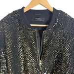 ZARA Black Gold Sequin Embellished Zip Up Long Sleeve Bomber Jacket Size Small Photo 4