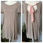 Soprano Pink & Gray Striped Knit Mini‎ Dress w/ Pink Chiffon Bow Detail on Back Large Photo 1
