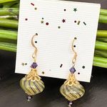 Vintage Handblown Glass Swirl Yellow/Purple Dangling Drop Earrings Photo 0