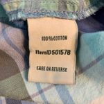 LL Bean Plaid Button Down Shirt Womens M Blue Green Roll Tab Sleeve Casual Top Size M Photo 3