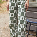 PacSun PlayBoy Game Of Bunnies Corduroy Green Checkered 90's Boyfriend Jeans Sz 27 Photo 0