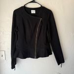 Elle  Black Moto Jacket L‎ Peplum Hem Full Zip Long Sleeve Casual Grunge Photo 1