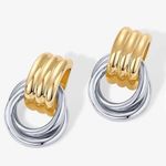 Geometric Dangle Gold and Silver Hoop Earrings NWT Photo 0