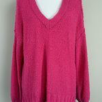 Pilcro  Bright Pink V-neck Pull Over Cotton Blend Sweater Oversized‎ Size Small Photo 0
