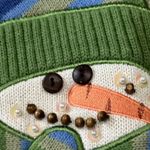 Mandal Bay Snowman Sweater XXL Christmas Green 1/4 Zip Ribbed Cuff Embellished Size 2X Photo 5