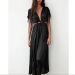 ZARA  NWT black drawstring sleeve cut out satin maxi dress Photo 11