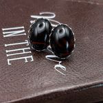 Vintage West Germany Multicolor Amber Brown Glass Cabochon Steel Stud Earrings Photo 3