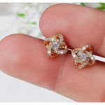 Boutique Women's 14k‎ Gold Plated S925 Knot Simulated Diamond Stud Earrings Photo 3