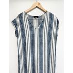 Lulus Dress Size Small White Blue Striped Short Sleeve V Neck Side Slit Photo 2